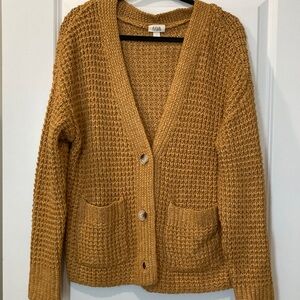 a.n.a Mustard Yellow Waffle Knit Button Cardigan
